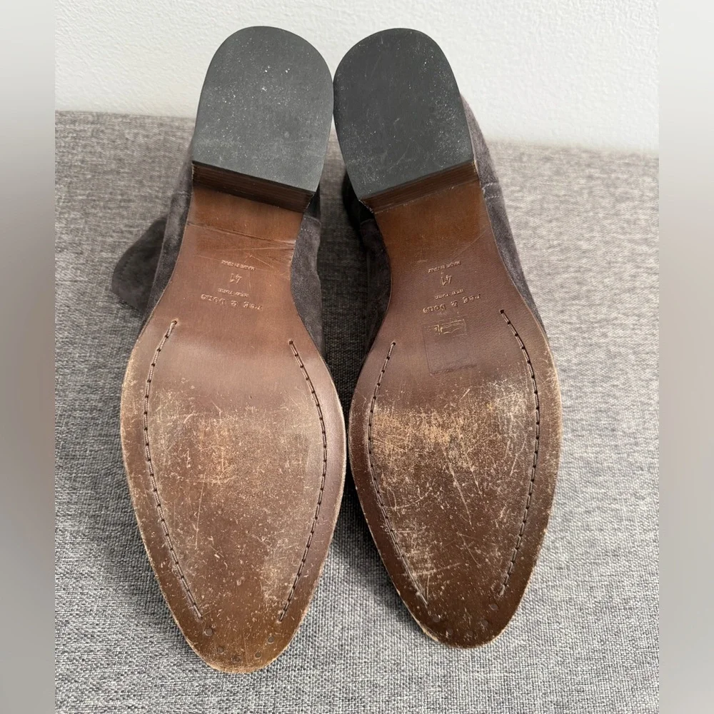 Rag & Bone Grey Suede Wesley Booties 10.5 Zipper Block Heel Almond Toe Neutral